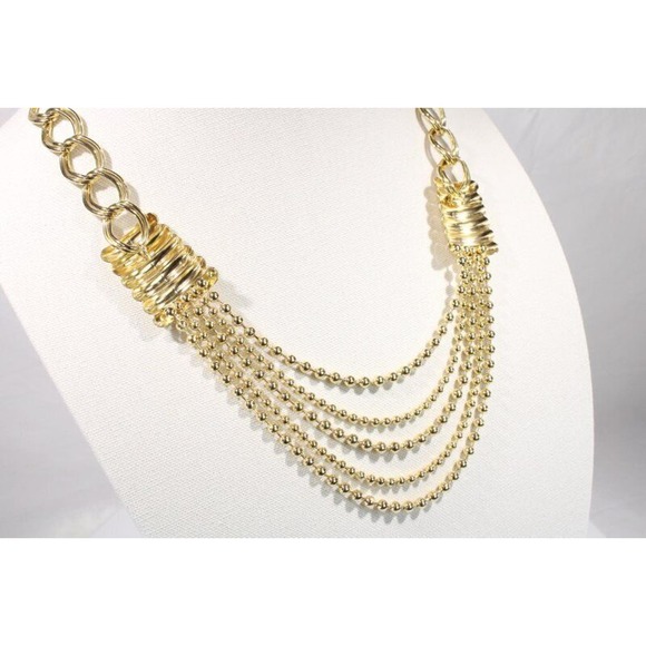 Stephan-Adrian Curb & Ball Chain Multi Strand Necklace Polished Gold Tone 25" - Picture 5 of 6